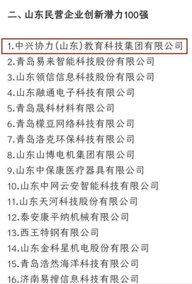 科技賦能教育，創(chuàng)新引領(lǐng)未來 中興協(xié)力集團(tuán)入圍山東民營(yíng)企業(yè)創(chuàng)新潛力百?gòu)?qiáng)